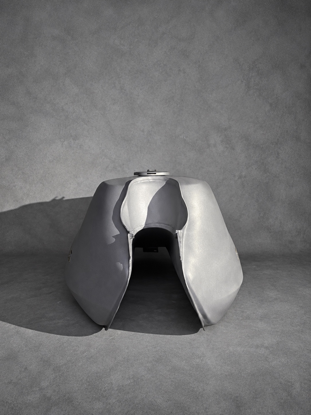 Dry-blasted Moto Guzzi Le Mans fuel tank