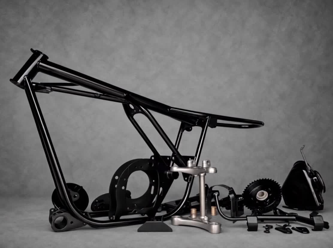 Black 2K-coated Norton Commando frame and components